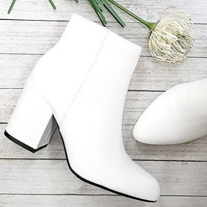 White Chunky Heel Short Ankle Boots Booties